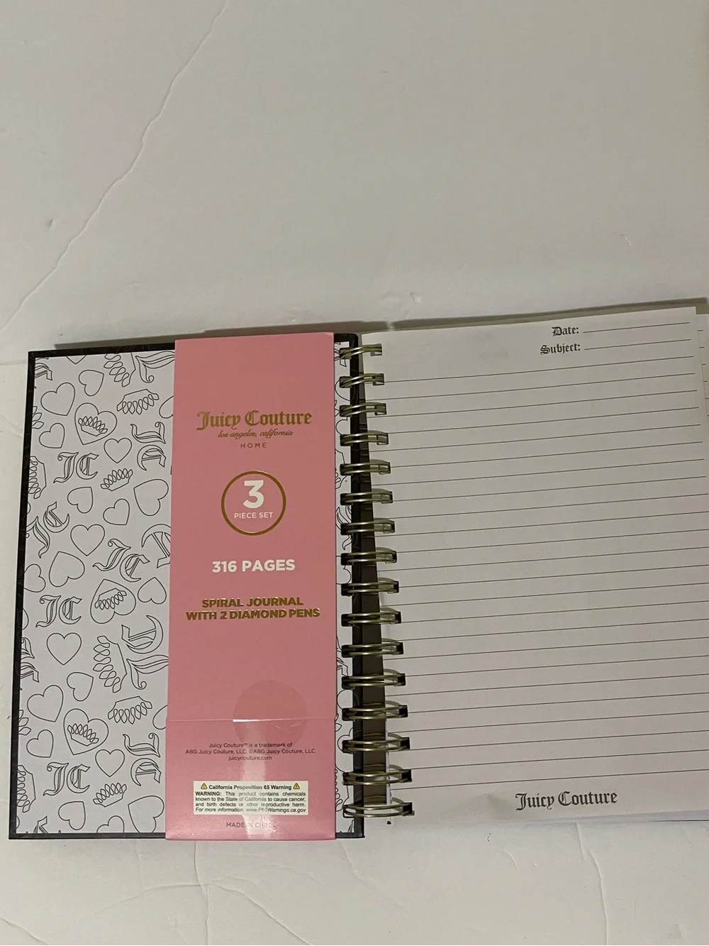 Juicy Couture Black 316 Page Spiral Journal w/2 Diamond Pens - NWT ** - Picture 3 of 4